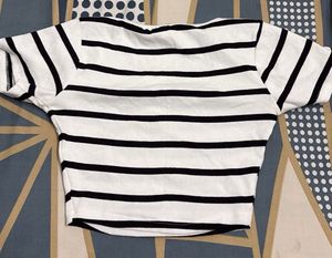 Striped Cropped Henley Top