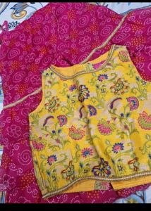 Vibrant Yellow &amp; Pink Kurta Set