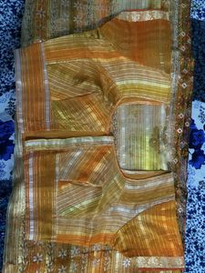 Elegant Orange Striped Saree