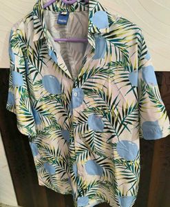 imported Tropical Leaf & Balloon Print Shirt