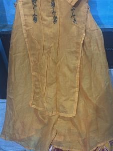 Yellow Embroidered Kurta with attached skirt style