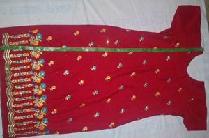 Red silk suit