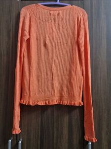 MANGO Orange Ribbed Cardigan