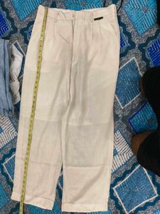 Men's Beige Linen Blend Trousers
