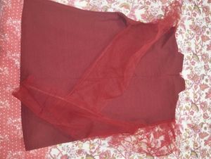Chic Red Top with Sheer Sleeves