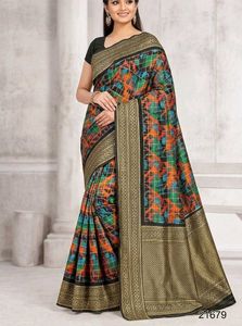 Vibrant Geometric Print Silk Saree