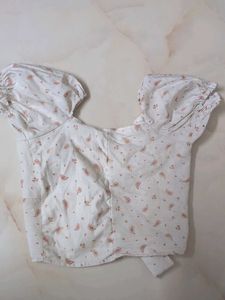 Cute Paisley Print Puff Sleeve Crop Top