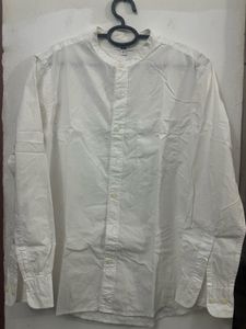 Men's White Band Collar Shirt