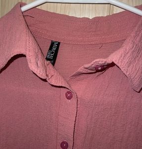 Chic Textured Pink Short Sleeve Top