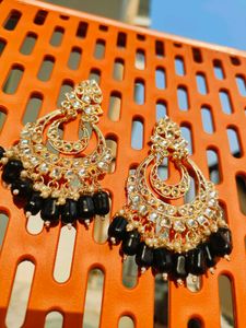 Gold Plated Black Long Earrings 💫