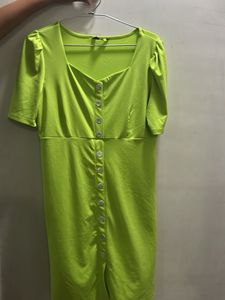 Neon Green Button-Up Midi Dress