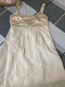 Elegant Gold & White Party Dress