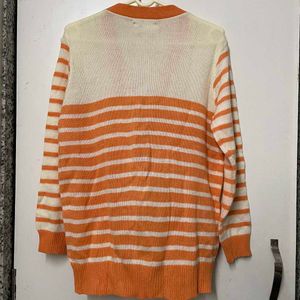 Orange &amp; White Striped Knit Cardigan