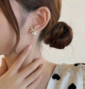 Chic Bow Pearl Ginkgo Leaf Earrings