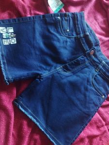 Blue Denim Shorts with Frayed Hem