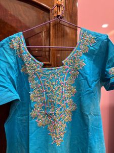 Beautiful Embroidered Blue Kurta with Chunni