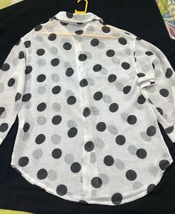 white shirt black Polka Dot Button-Up