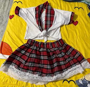 Plaid Mini Skirt with Lace Trim