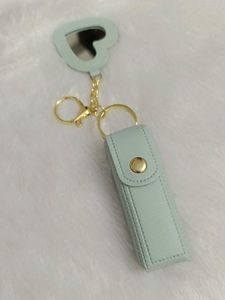 Cute Heart Mirror Lip Balm Holder Keychain