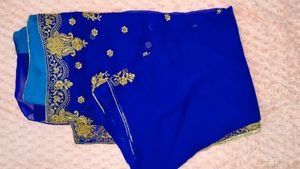 Elegant Blue Embroidered Saree