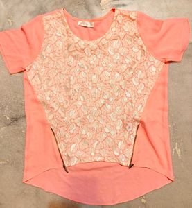 Chic Peach Lace Panel Top