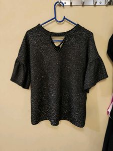 Sparkly Black Bell Sleeve Top