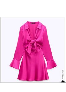 Hot Pink Tie-Front Mini Dress