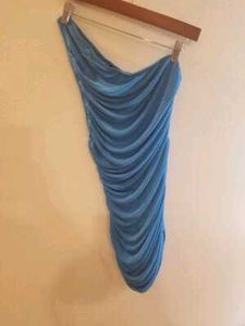 Blue One-Shoulder Ruched Mini Dress