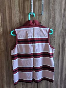 Striped Sleeveless Polo Top