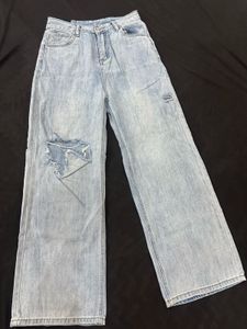 Light Wash Distressed Wide Leg Jeans