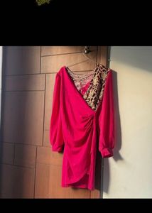 Stylish Pink Dress with Lace Neckline