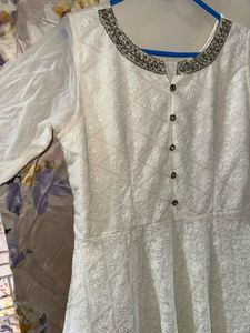 new white chikankari sequence work gown