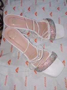 Stylish White Embellished Lace-up Sandals