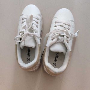 White & Gold Platform Sneakers