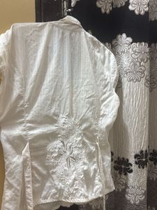 Chic White Ruched Button-Up Top