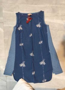 Blue Floral Sleeveless shortKurta
