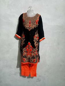 Embroidered Black &amp; Orange Salwar Kameez