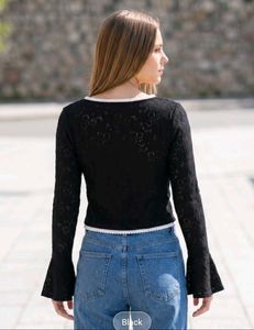 Black Lace Bell Sleeve Cardigan