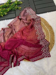 Stunning Embellished Maroon Saree