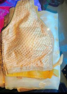 Designer Purple Saree with Orange Blouse