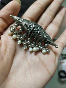 Boho Oxidized Silver Ring with Pearls