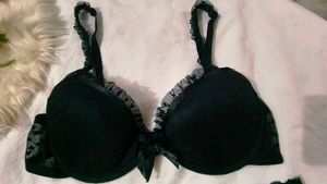 Black Lace Trim Bra &amp; Panty Set