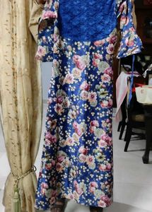 Vibrant Floral Print Blue Dress Material