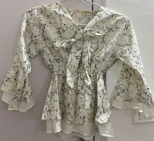 Bell Sleeve Marble Print Top