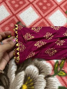 Printed Small Flare Kurti With Printed Grara Set In Small Size