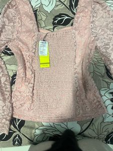 Elegant Pink Lace Puff Sleeve Top