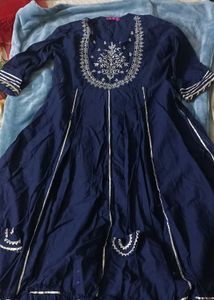 Etnic Navy Blue Gown With Side Tie