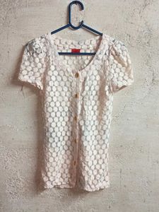 Sheer Lace Button-Up Top Shirt 🎽