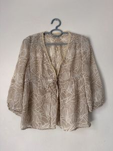 Boho Print V-Neck Beige Blouse