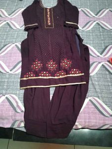 Wine Colour Makesh Work Lining  Stiched Suit